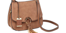 BULLDOG CROSS BODY PURSE CAMEL SUEDE